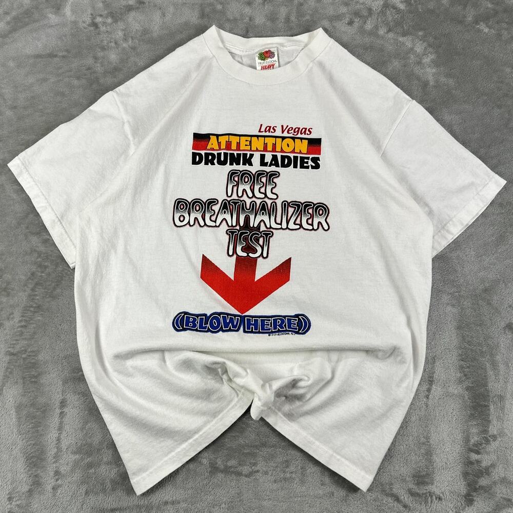 Vintage Las Vegas Attention Drunk Ladies Free Breathalyzer Test T Shirt Large